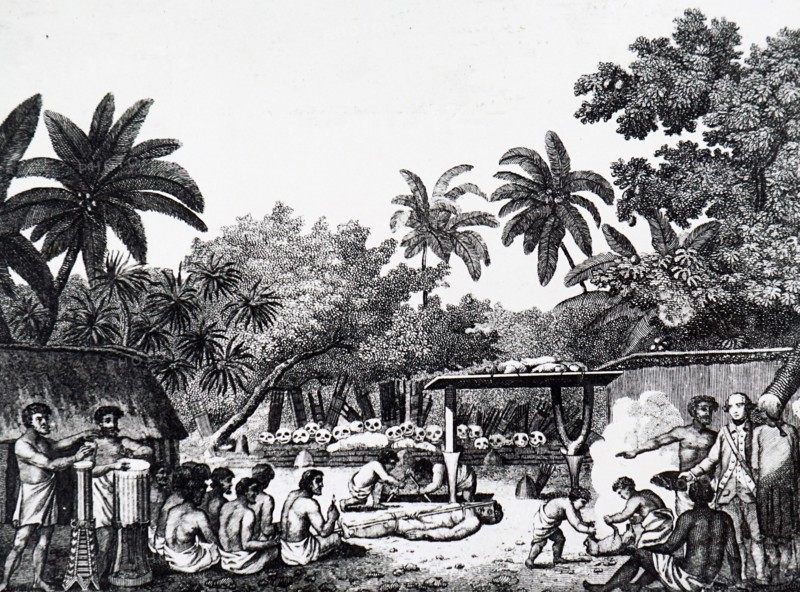 Captain James Cook witnessing a human sacrifice in Tahiti