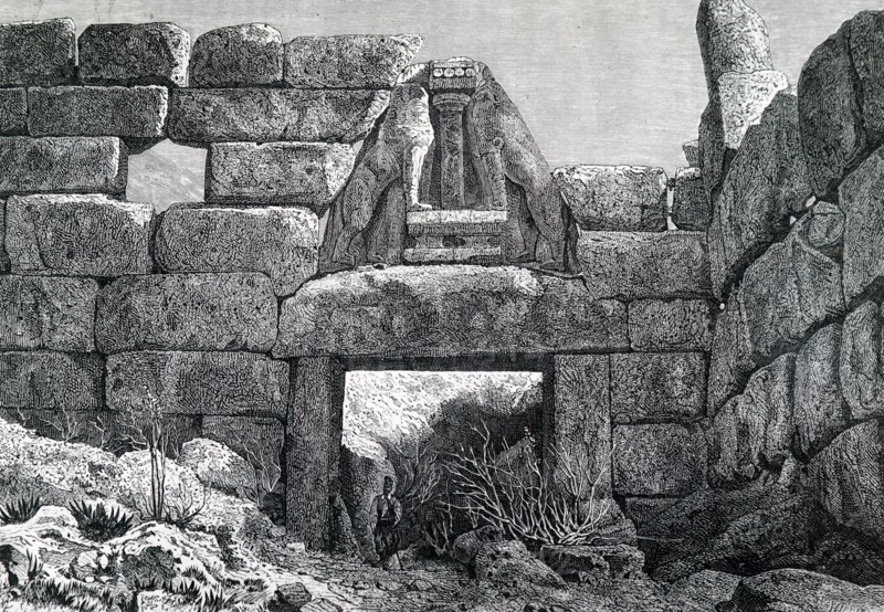 Heinrich Schliemann's excavations at Mycenae inside the Treasury of Atreus