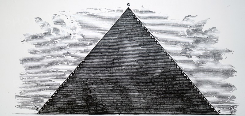 The Great Pyramid of Cheops at Giza, showing how it was constructed in steps from the bottom and then faced with white marble