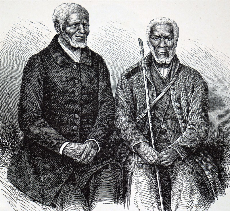 Two elderly Khoikhoi men in European dress
