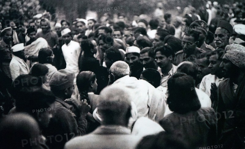 Mohandas Karamchand Gandhi 1869 – 1948) at his last public gathering; Gandhi was the preeminent leader of the Indian independence movement in British-ruled India