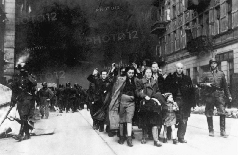 Jewish civilians captured during the German Army destruction of the Warsaw Ghetto, Poland, 1943
