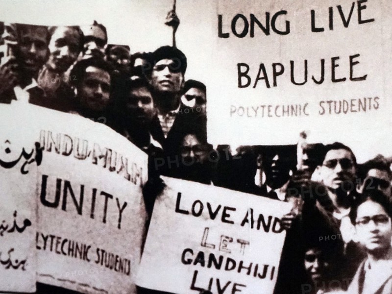 students protest in support of a hunger strike by Mohandas Karamchand Gandhi