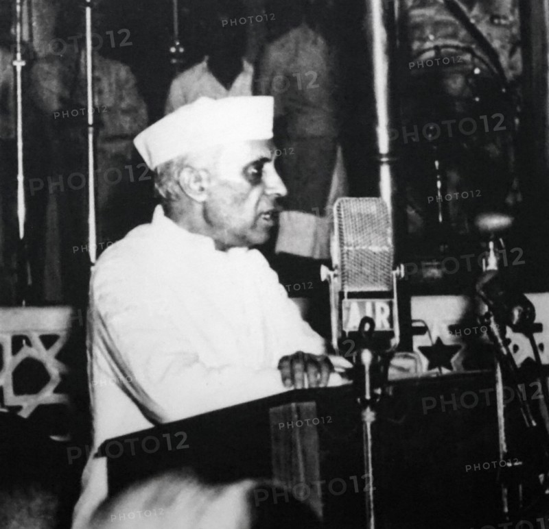 Indian Prime Minister Jawaharlal Nehru addresses parliament after Independence and partition 1947