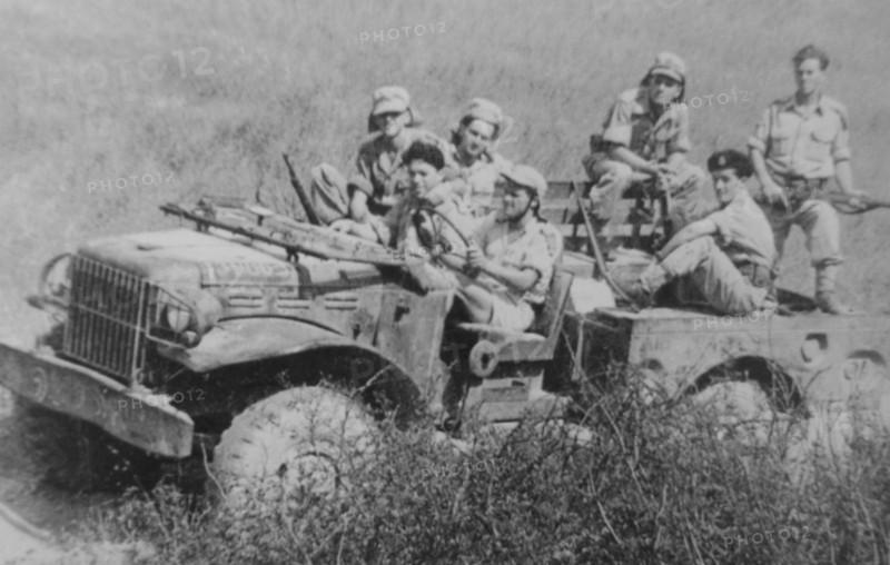 Israel soldiers in a Jeep during the War of independence 1948