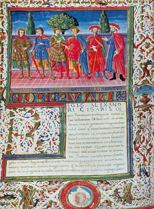 Illuminated manuscript depicting a scene at the Library at the University of Bologna