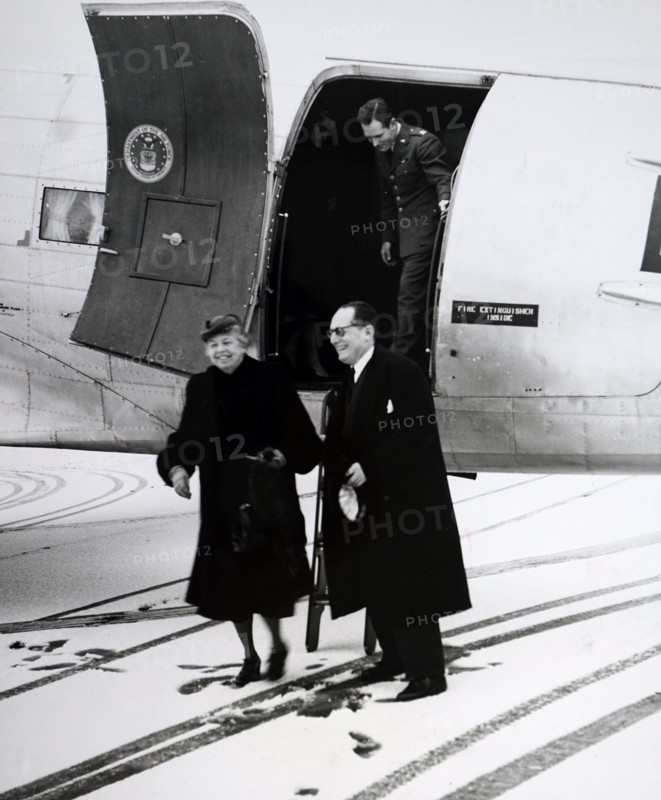 Photograph of Eleanor Roosevelt with French politician Maurice Schumann