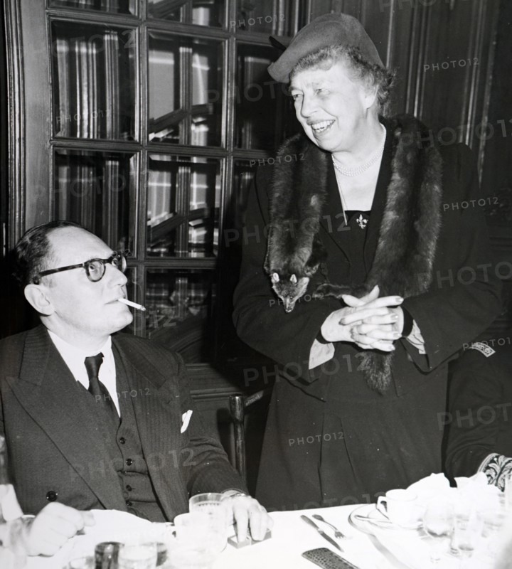 Photograph of Eleanor Roosevelt with French politician Maurice Schumann