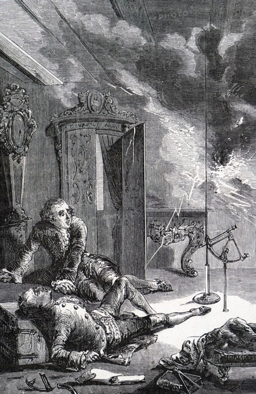Georg Richmann being killed by while repeating Benjamin Franklin's experiment on the electrical nature of lightning: struck by a fireball
