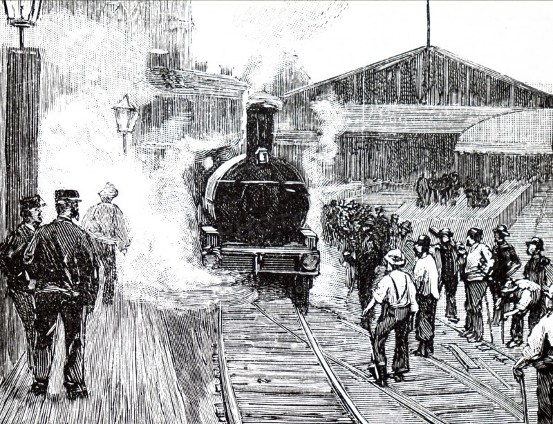 A train leaving Plymouth Train Station, after the final conversion to a narrow gauge