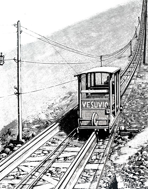 A side elevation of the car on the Mt Vesuvius funicular railway