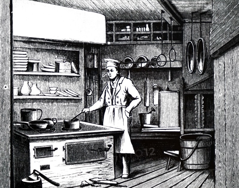 The kitchen galley of the Orient Express