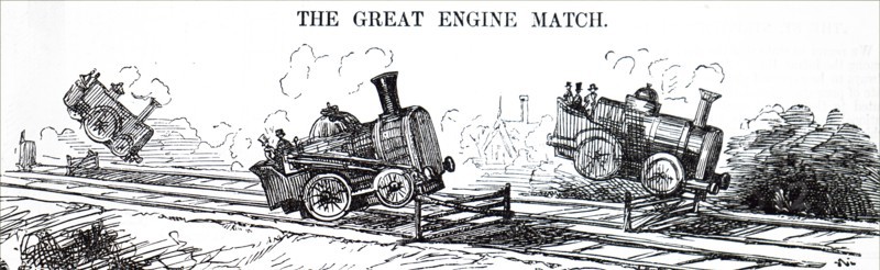 Engraved cartoon titled 'The Great Engine Match'
