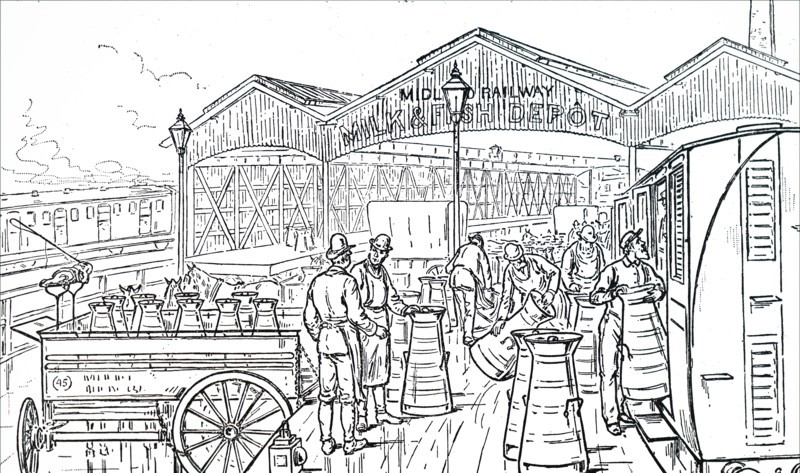 A milk train being unloaded at St Pancras Train Station, London