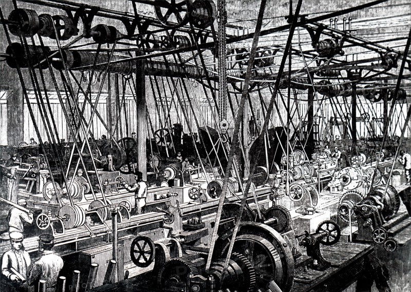 The tool and lathe shop of the Robert Stephenson and Company, a locomotive manufacturing company founded in1823