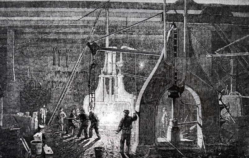 The manufacture floor of the Robert Stephenson and Company, a locomotive manufacturing company founded in1823