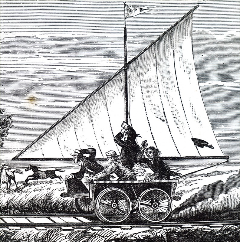 A wind carriage on the Kansas Pacific Railroad, used to take men and tools to make repairs on the track