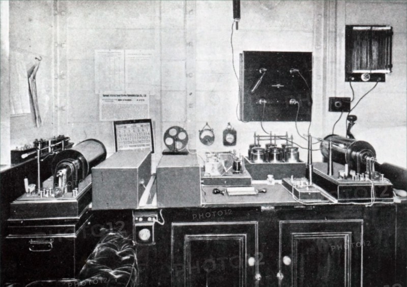 Photograph of Guglielmo Marconi's cabin aboard the SS Minneapolis filled with his equipment
