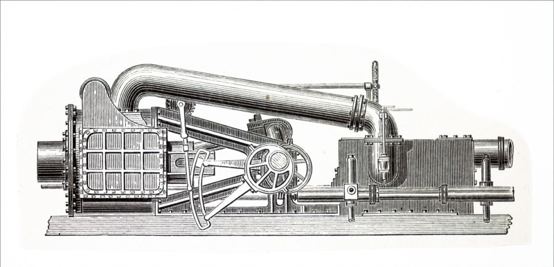 An early steam turbine, a device that extracts thermal energy from pressurised steam and uses it to do mechanical work on a rotating output shaft