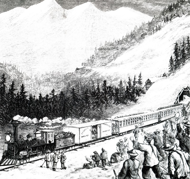 Chinese labourers clearing snow on the Pacific Railroad in the Sierra Nevada mountains