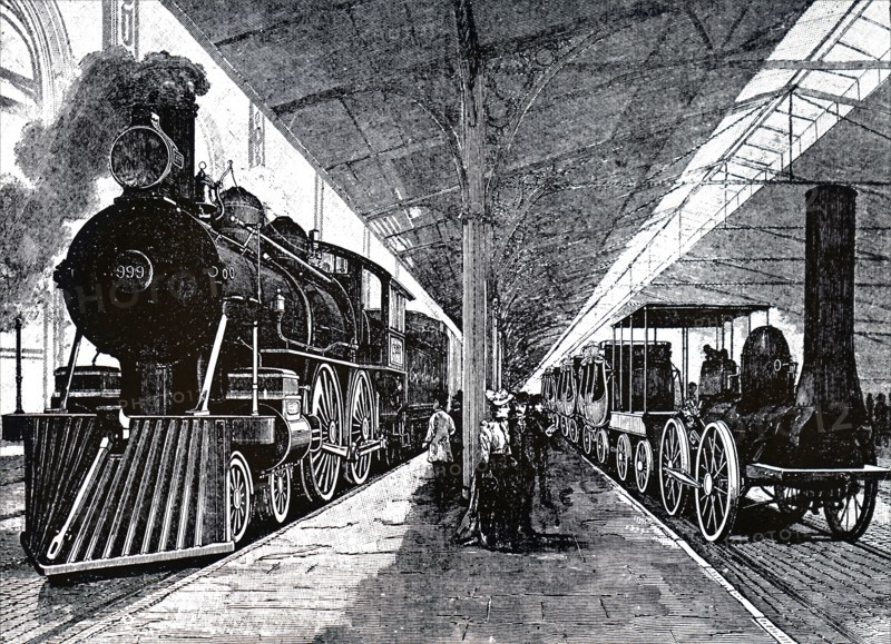 A scene from the Chicago World Fair exhibition of locomotives