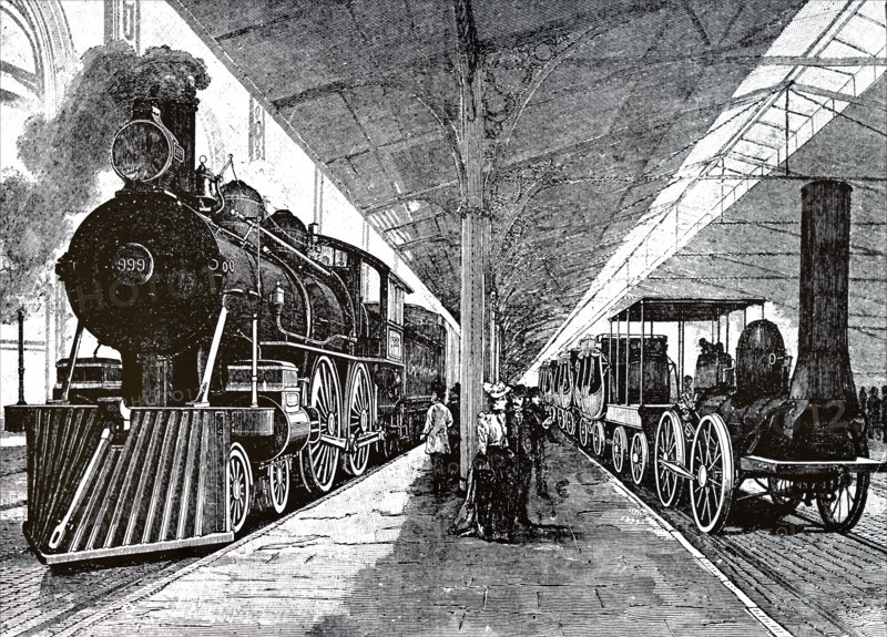 A scene from the Chicago World Fair exhibition of locomotives