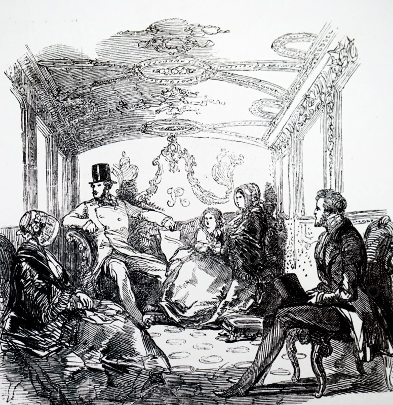 Queen Victoria and Prince Albert in the royal railway carriage during the Queen's visit to BelfaSt Dated 19th century