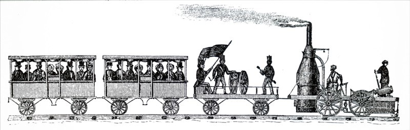 An early locomotive which pulled a short train out of Charleston on Christmas Day