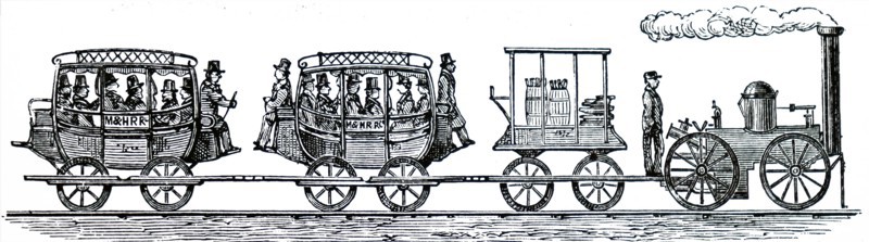 An early locomotive which pulled a short train out of Charleston on Christmas Day