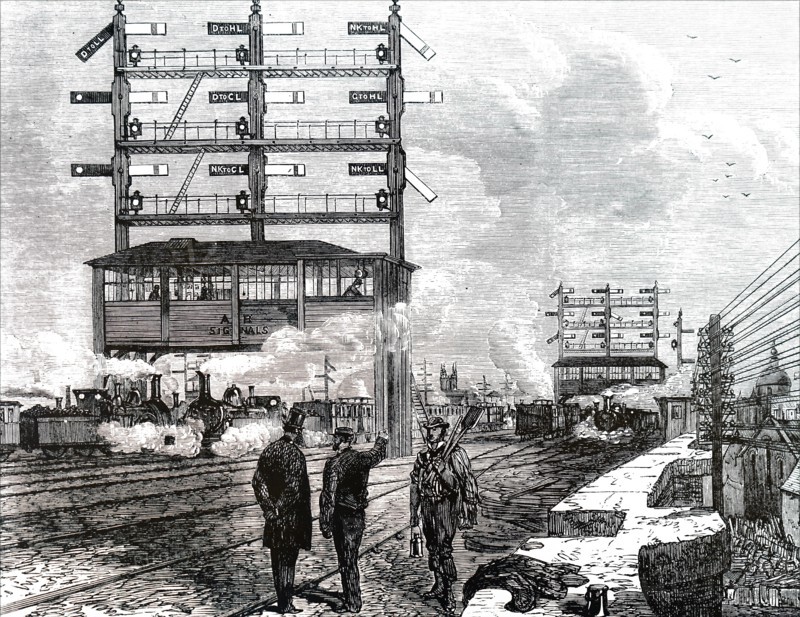 A signal gantry at London Bridge Station