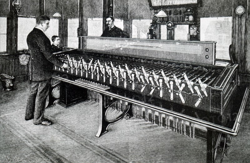 The instrument panel for pneumatic signalling system, Pittsburgh Yards, Pennsylvania Railroad