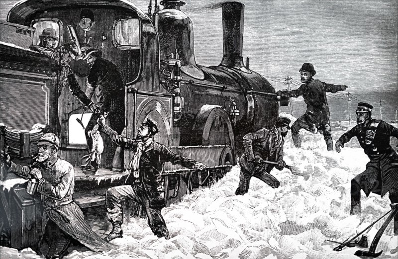 A train de-railed by heavy snow