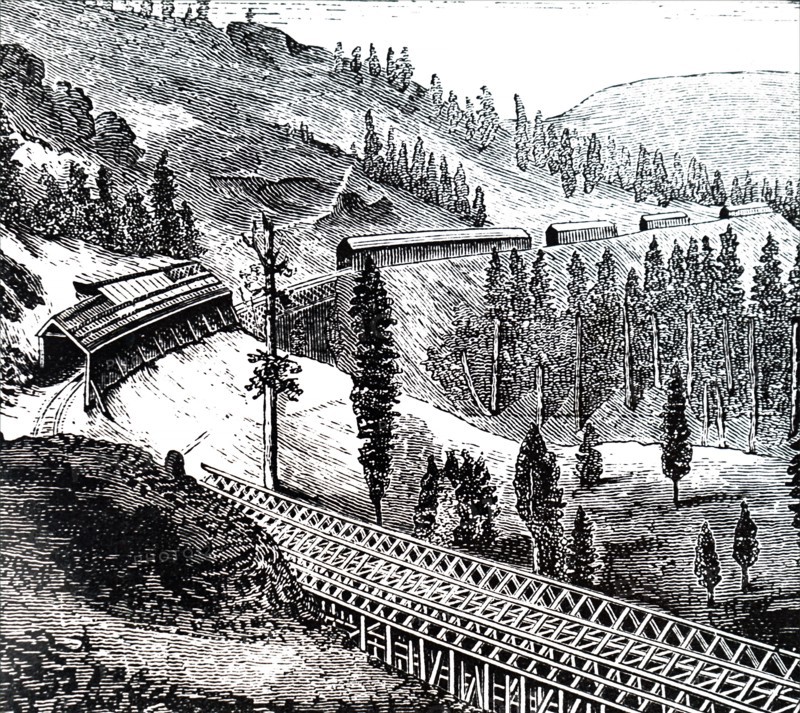 Snow sheds on the Pacific Railroad