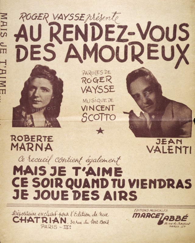cover of the French song book 'Aux rendezvous des amoureux' sung by Roberte Marna and jean valenti