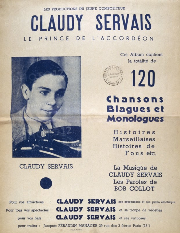Music book for Accordion music by the young, French, accordionist, Claudy Servais 1950
