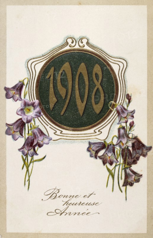 French Happy New Year, postcard 1908