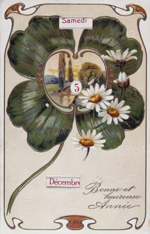 French Happy New Year, postcard depicting flowers