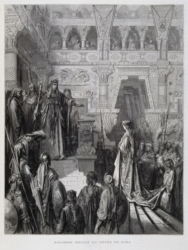 King Solomon receives the queen of Sheba, Illustration from the Dore Bible 1866