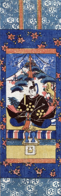 Printed miniature scroll painting of Tenjin turned to the left