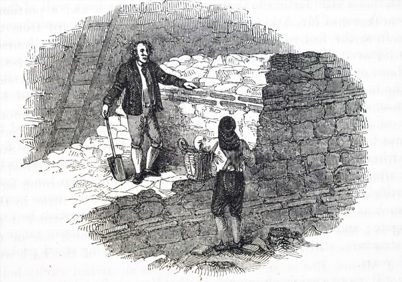 Woodcut engraving depicting Victorian miners excavating part of an ancient Roman wall in London. Dated 19th Century