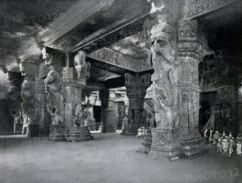 Photograph of an interior perspective of the Cambodian Exhibit; the Khmer Temple.