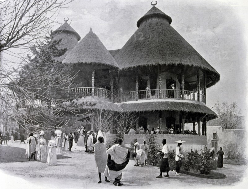 Photograph of the French Guinea Exhibit showing a pavilion