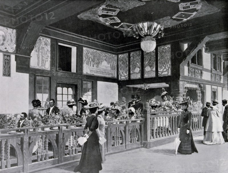 Photograph of a view from the balcony showing the German restaurant at the Quai des Nations.
