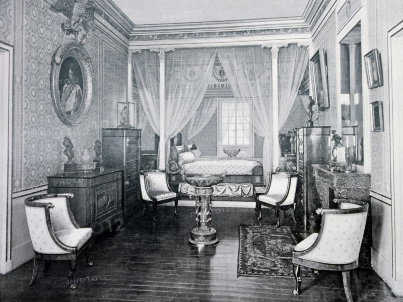 Photograph taken of the Centenary Exhibition of Furniture - the bedroom of Talma.