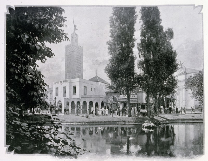 Photograph looking across a lake at the Moroccan Quarter.