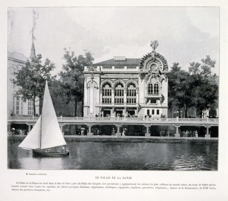 Photograph of a view across the Seine of the Palace of Dance