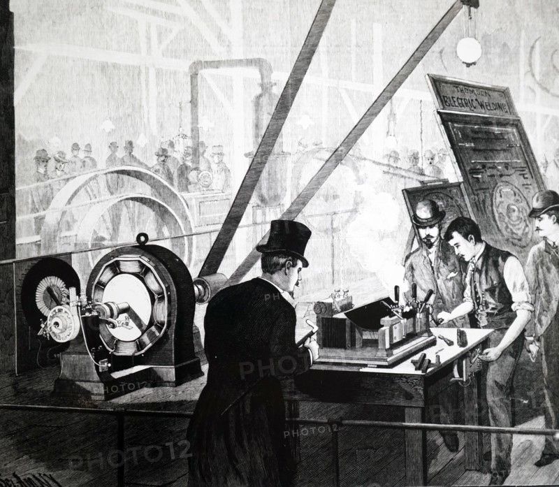 Elihu Thomson's electric welding process, powered by a Thomson/Houston dynamo