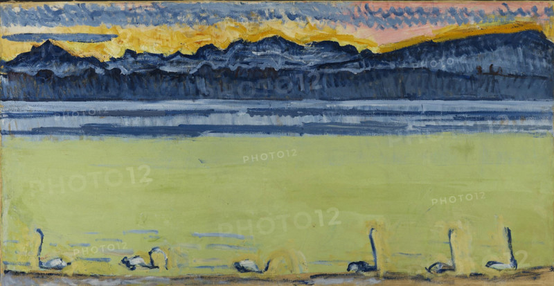 Ferdinand Hodler, Lake Geneva and Mont Blanc, with swans