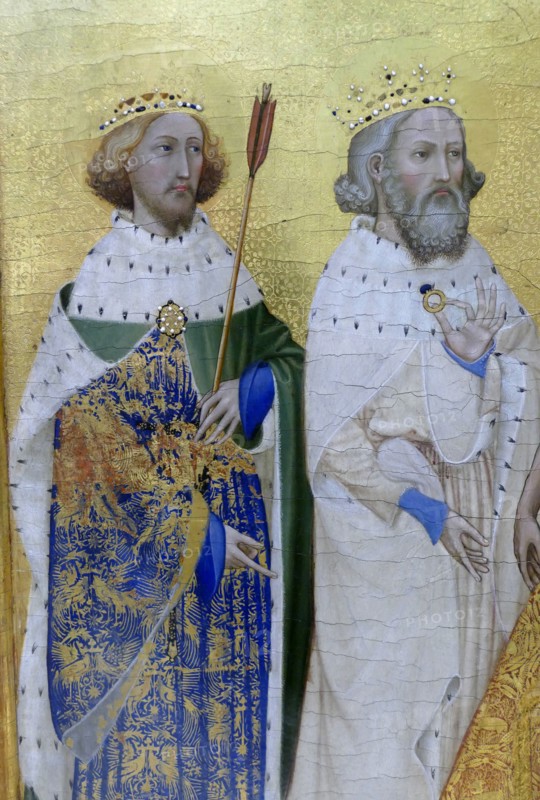 The Wilton Diptych, c1395-99. Richard II, King of England, kneels in a portable altarpiece