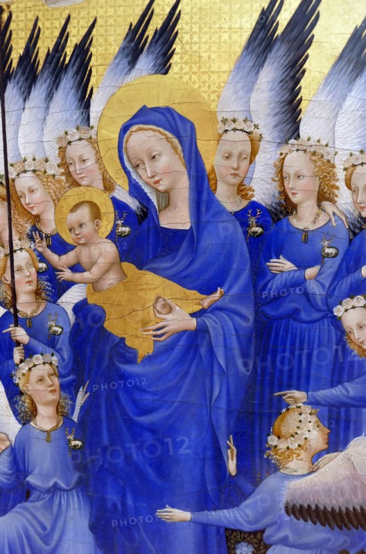 The Wilton Diptych, c1395-99. Richard II, King of England, kneels in a portable altarpiece